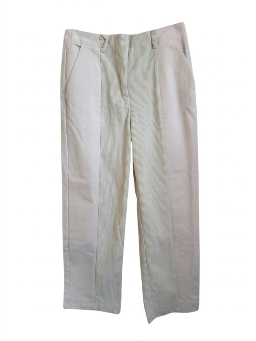 Bohme Ivory Colorblock Corduroy Straight Leg Cropped Pants Size M NWT Minimalist